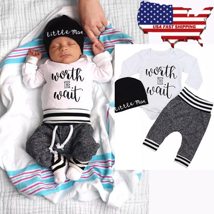 Newborn Baby Boy Girl Tops Romper Bodysuit Jumpsuit Pants Outfits Clothes Set