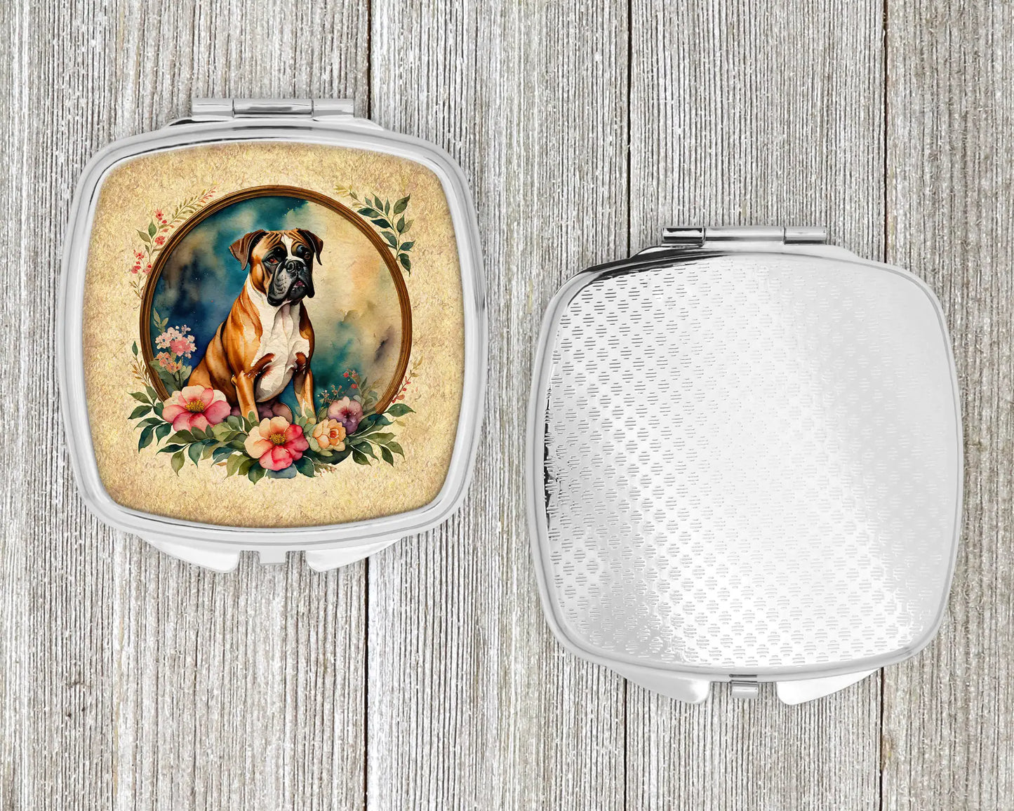 Boxer and Flowers Compact Mirror