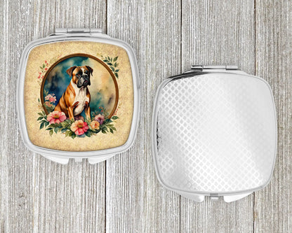 Boxer and Flowers Compact Mirror