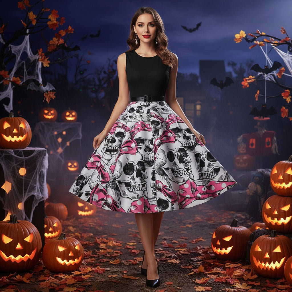 Halloween sleeveless print dress
