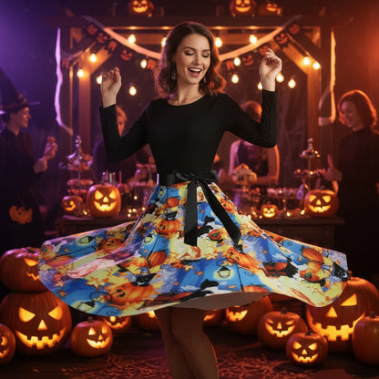 Halloween New Round Neck Elegant Party Print Dress