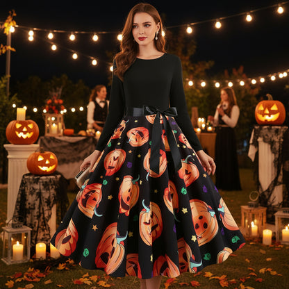 Halloween New Round Neck Elegant Party Print Dress