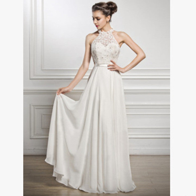 Sleeveless Halter neck Wedding Temperament Bridesmaid Dress