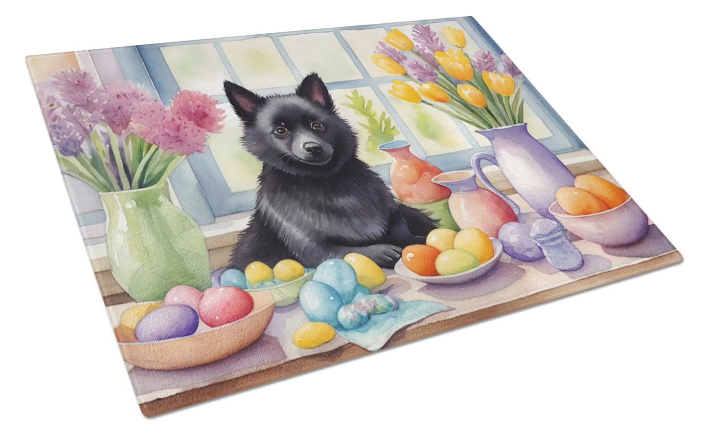 Decorating Easter Schipperke Glass Cutting Board