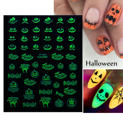 Halloween Skull Pumpkin Tree Funny Adhesive Nail Stickers