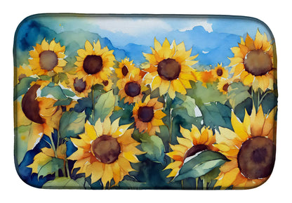 Sunflowers in Watercolor Dish Drying Mat