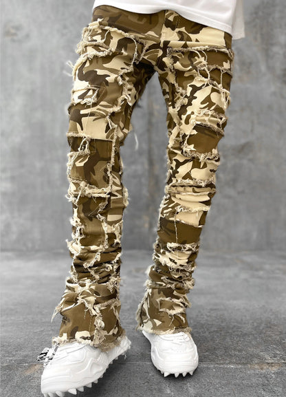 Trousers Individual Patched Pants Long Tight Fit Stacked Jeans For Men