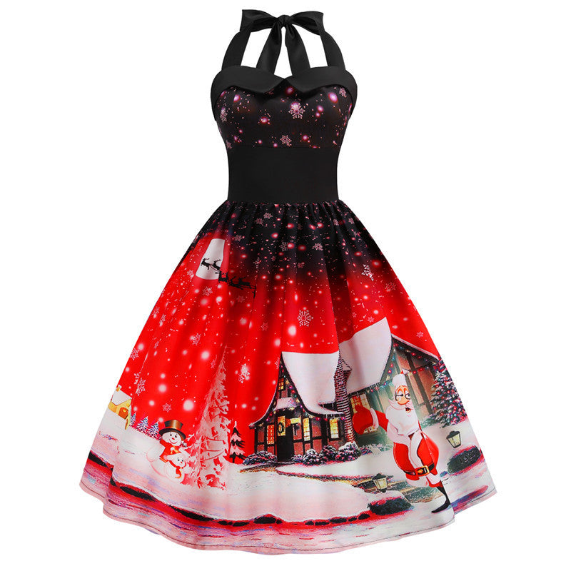 kids' Christmas Print Halter Waist Halter neck Dress