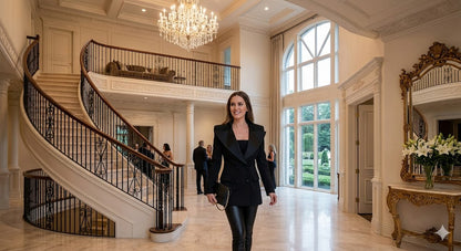 Women’s black lapel button blazer with long sleeves, open-front style