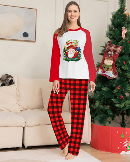 Christmas Parent-Child Set Long Sleeve T-Shirt Plaid Pants Family Matching Pajamas