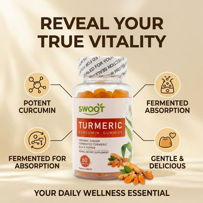 SwooT turmeric curcumin gummies bottle with clear lid, 60 gummies