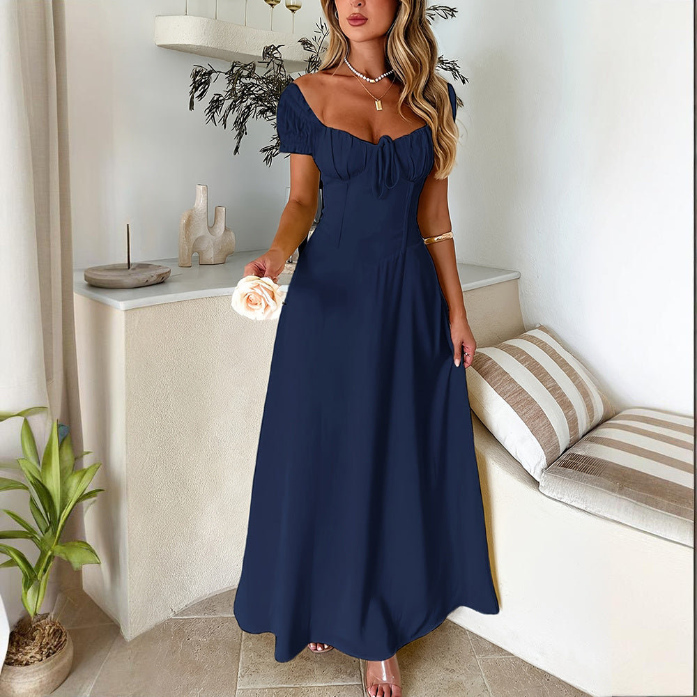 Women's Bohemian Backless Maxi Flowy Ruffled Beach With Adjustable Belt Summer Vacation Boho Dress For Casual Outings