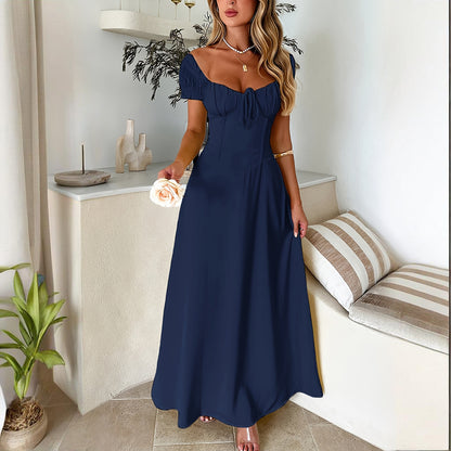 Women's Bohemian Backless Maxi Flowy Ruffled Beach With Adjustable Belt Summer Vacation Boho Dress For Casual Outings