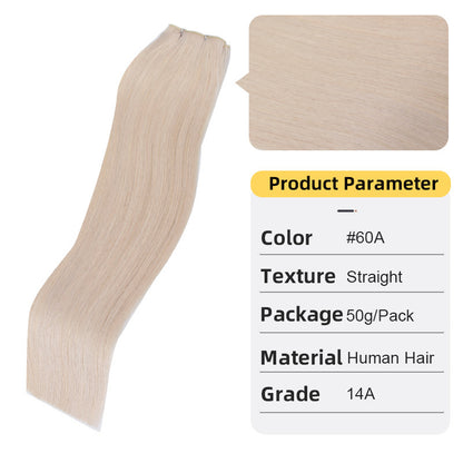 Straight human hair extension weft with small top clip, light beige blonde
