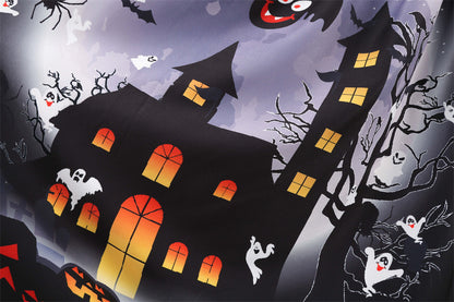 Halloween Party Lace Patchwork Positioning Print Short Sleeve Swing Dress