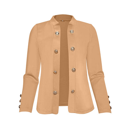 Women's Solid Color Double Breasted Long Sleeve Top - Button Cuff Casual & Office Wear