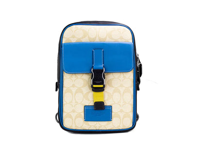 Coach Khaki Blue Jay Coated Canvas Color block Track Pack