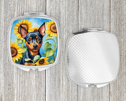 Miniature Pinscher in Sunflowers Compact Mirror