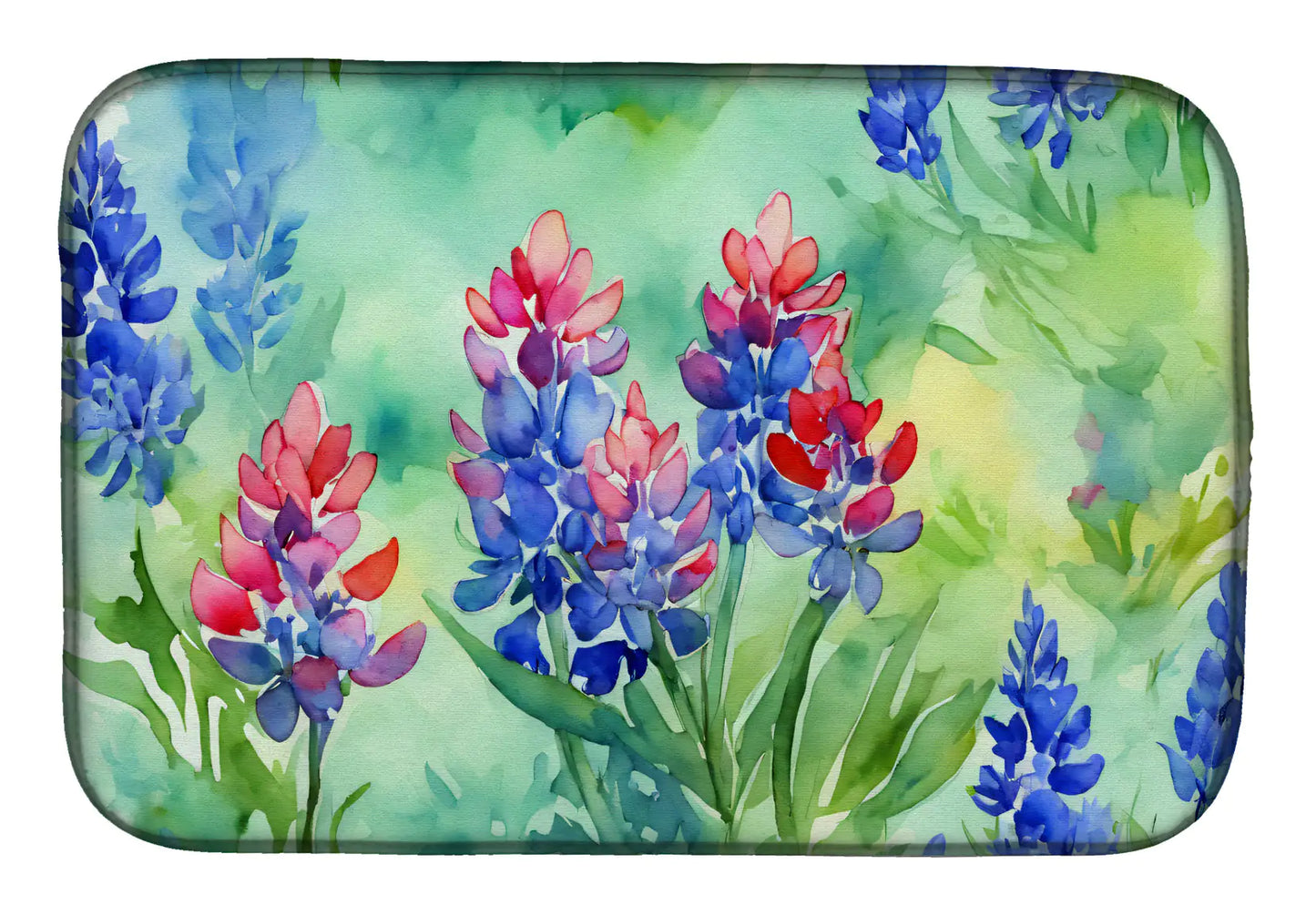 Texas Bluebonnets in Watercolor Dish Drying Mat