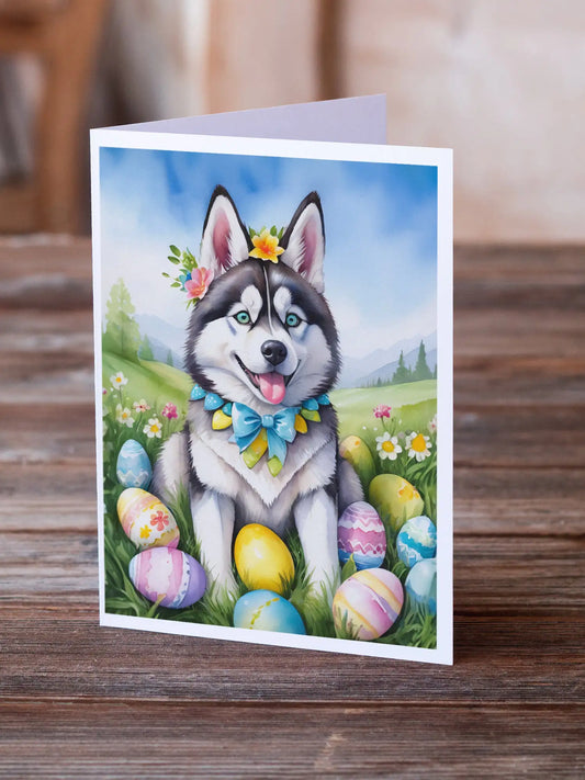 Siberian Husky Easter Egg Hunt Greeting Cards Pack of 8