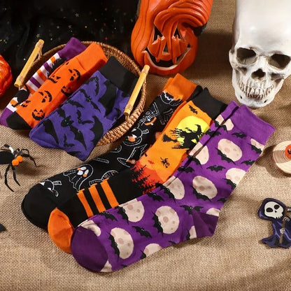 6 Pairs Halloween Socks For Men Women Girls Funny Pumpkin Spider Black Cat Cotton Sock Set