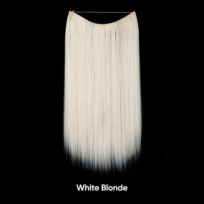 Straight white-blonde hair extension, one-piece adjustable invisible fishline.