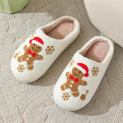 Christmas Snowflake Gingerbread Non-slip Floor Fuzzy Slippers
