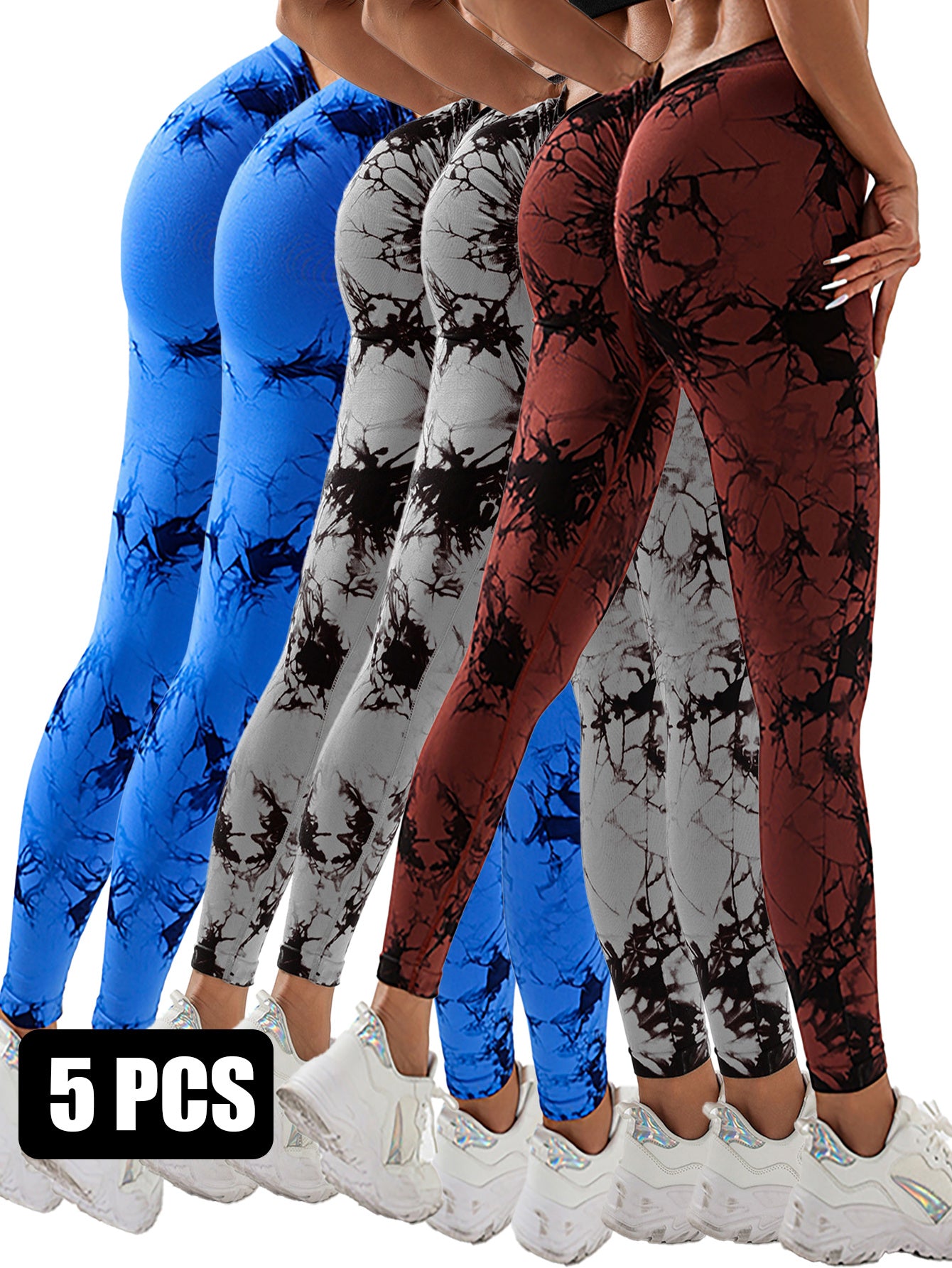5pcs Dyed With A Waistband At The Lower Back Active Yoga Pants