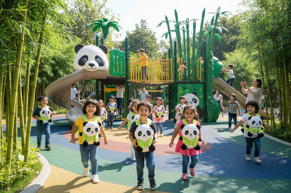 Yellow plush panda children’s school bag backpack with cartoon panda face and ears.