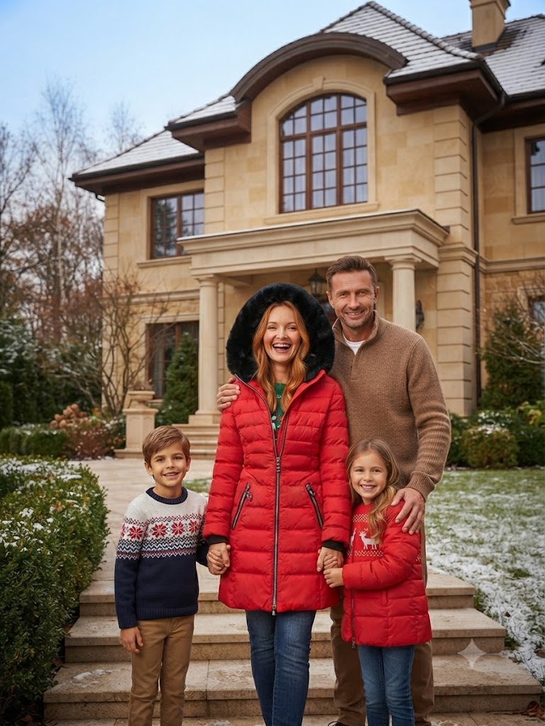 Red hooded long-sleeve quilted jacket with full zipper and front pockets