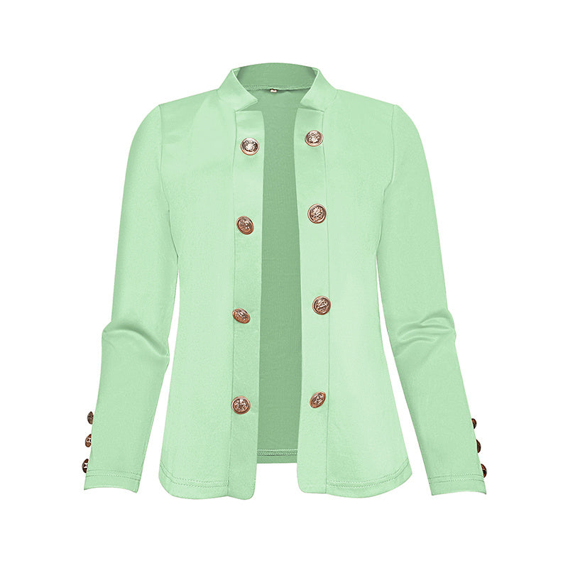 Women's Solid Color Double Breasted Long Sleeve Top - Button Cuff Casual & Office Wear