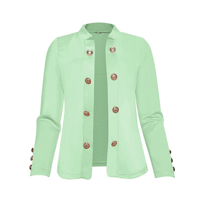 Women's Solid Color Double Breasted Long Sleeve Top - Button Cuff Casual & Office Wear