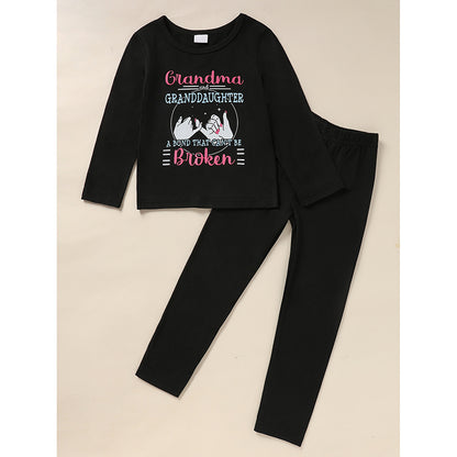 Kid's 'Grandma And Granddaughter' Letter & Heart Print Long Sleeve Top & Pants Set, 2 Sets Comfy Loungewear Outfit