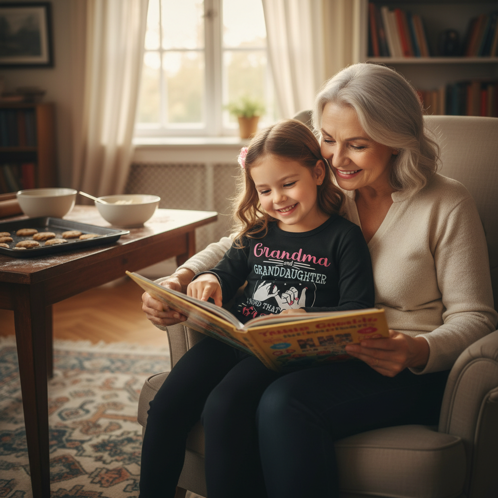 Kid's 'Grandma And Granddaughter' Letter & Heart Print Long Sleeve Top & Pants Set, 2 Sets Comfy Loungewear Outfit