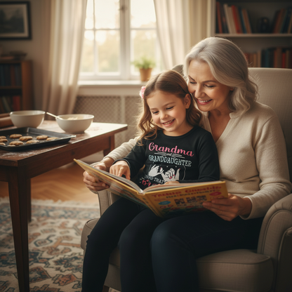 Kid's 'Grandma And Granddaughter' Letter & Heart Print Long Sleeve Top & Pants Set, 2 Sets Comfy Loungewear Outfit