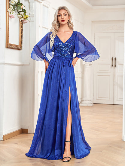 Women's Fashion Solid Color Ruffle Sleeve Dress