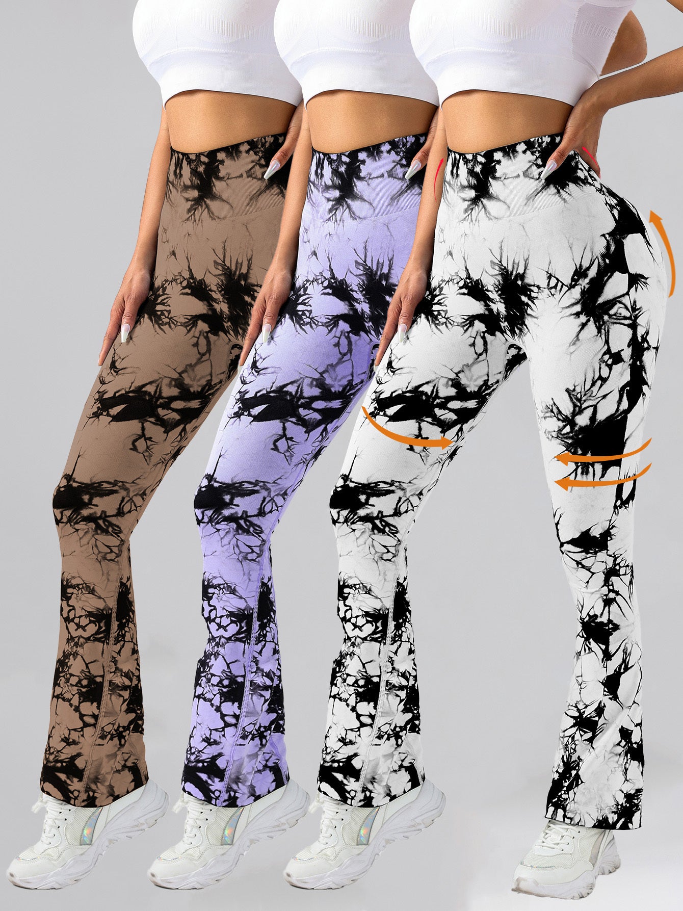 3 Pack Tie Dye Seamless High Waisted Workout Scrunch Butt Lifting Athletic, Leggings For Women Yoga Gym Athletic Pants