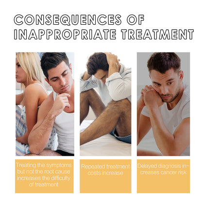 Herbal prostate supplement info graphic with three panels about inappropriate treatment