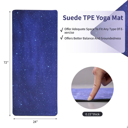 Blue galaxy yoga mat, 72 x 24 in, suede TPE surface shown
