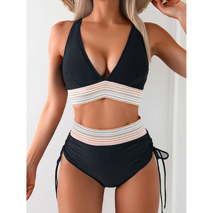Women's High Waisted Bikini Sets Two Piece Tummy Control Swimsuit Color Block Bathing Suits