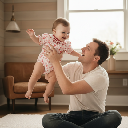 Infant Floral Smocked Romper 'DADDY'S Girl' Embroidery Short Sleeve Crew Neck Adorable Princess Party Bodysuit