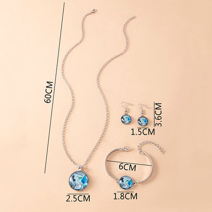 Vintage Blue Hummingbird Jewelry Set Handmade Animal Picture Glass For Women