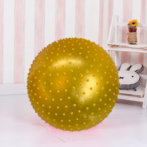 Yellow spiked inflatable exercise ball with grip nubs, yoga fitness workout ball