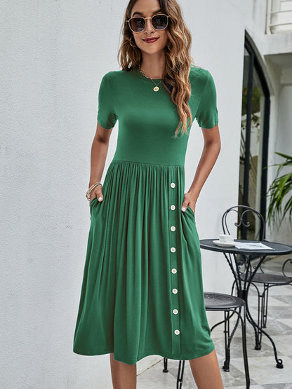 Solid Color Buttons Pocket Casual Women's Knitted Dress