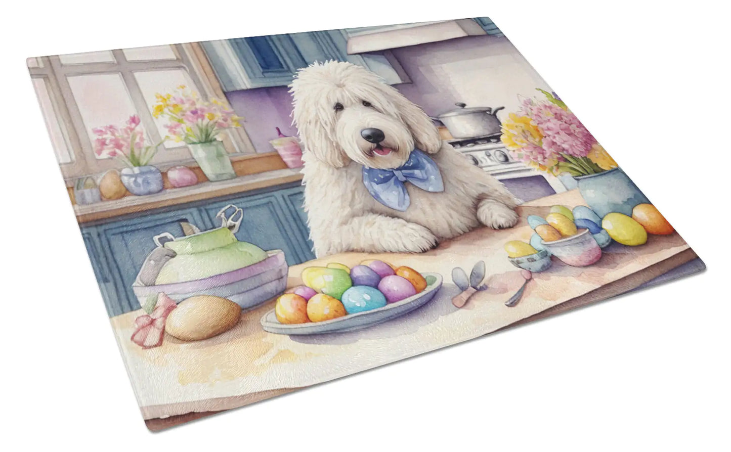 Decorating Easter Komondor Glass Cutting Board