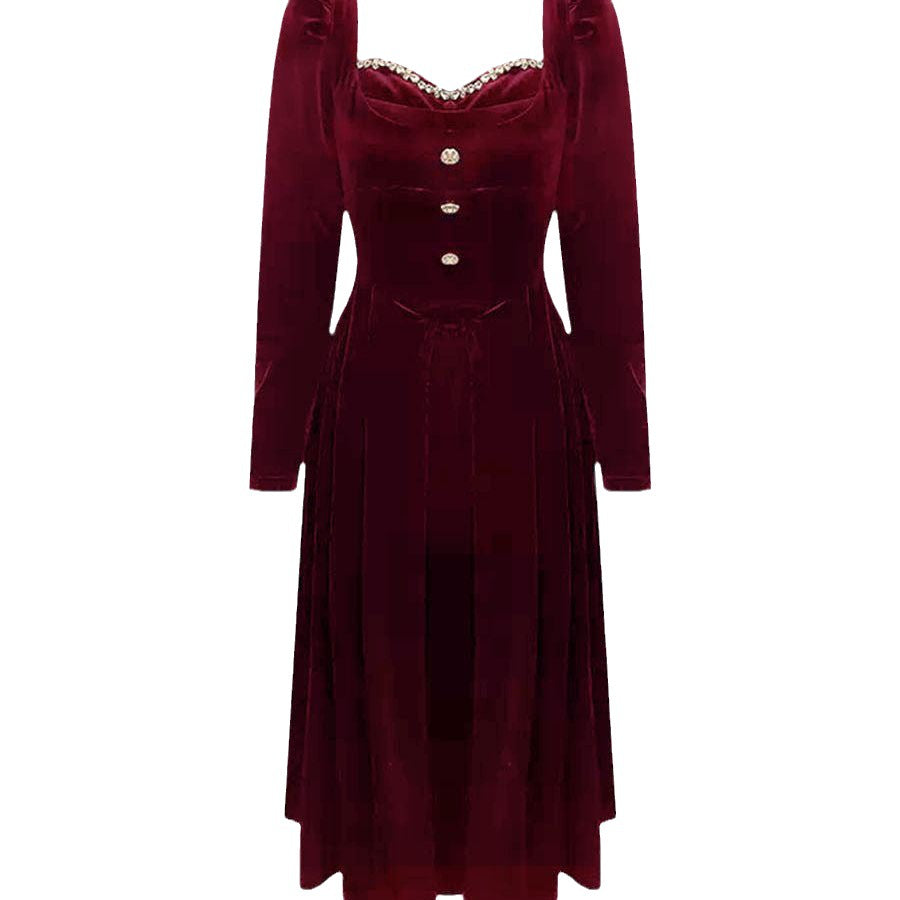 Velvet Dress Slim Fit Slimming French Gold Long Sleeve Dress