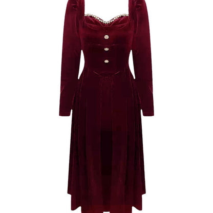 Velvet Dress Slim Fit Slimming French Gold Long Sleeve Dress
