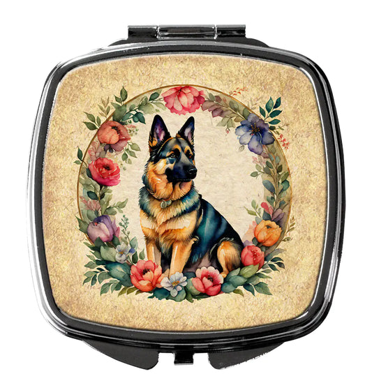 German Shepherd and Flowers Compact Mirror
