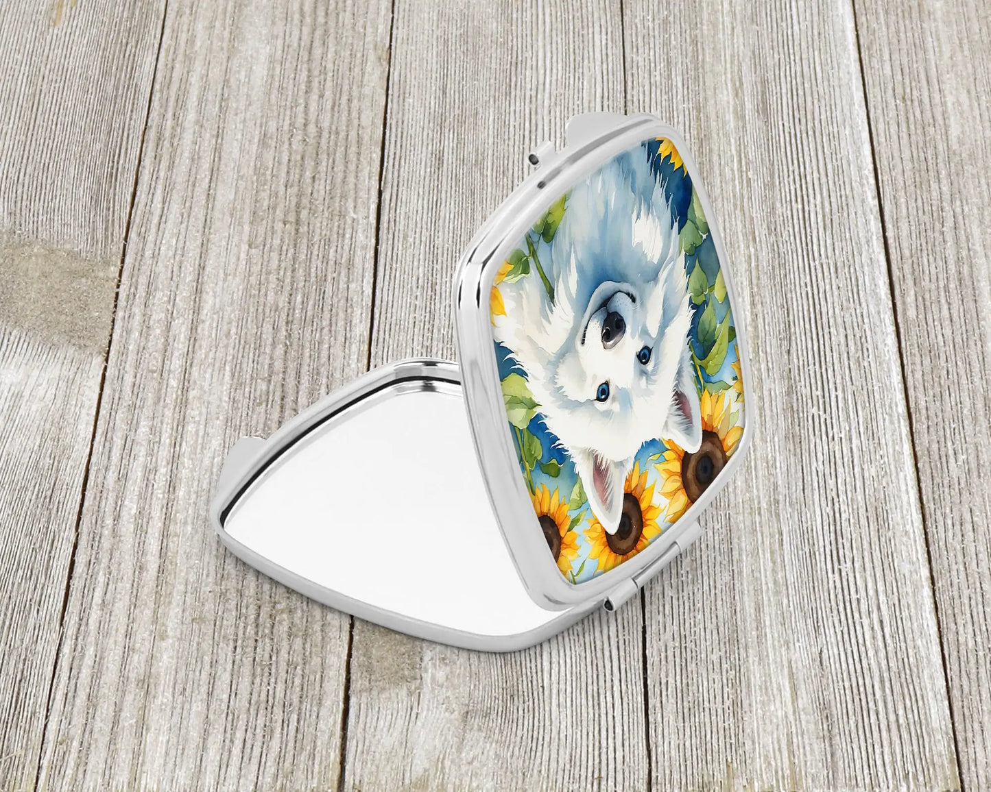 American Eskimo in Sunflowers Compact Mirror