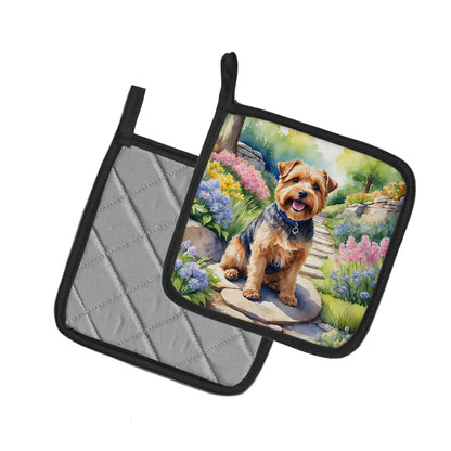 Norfolk Terrier Spring Path Pair of Pot Holders